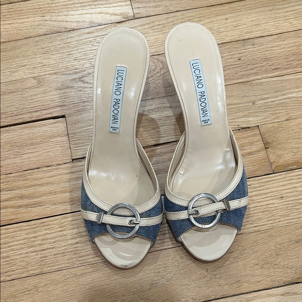 Luciano Padovan Blue and Cream Mules